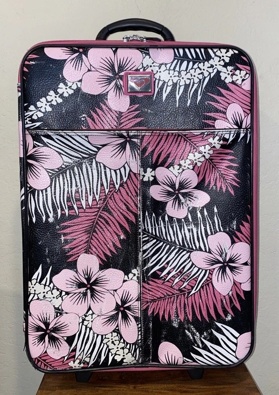 Vintage Roxy Y2K Hawaiian Floral Print Wheeled Suitcase Luggage Large