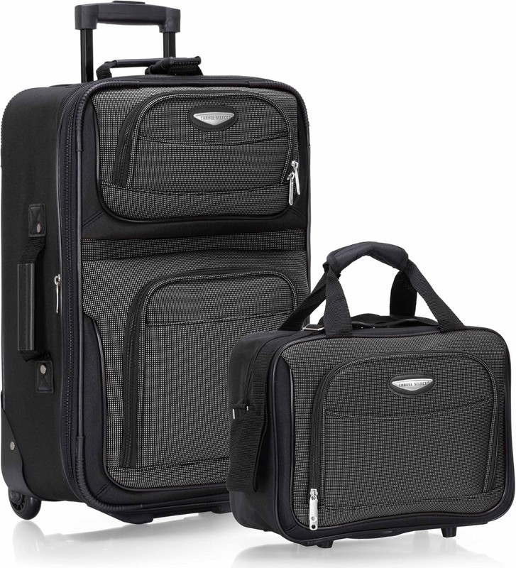 Travel Select 2 Piece Expandable Softside Luggage Set Carry On Tote Bag Gray