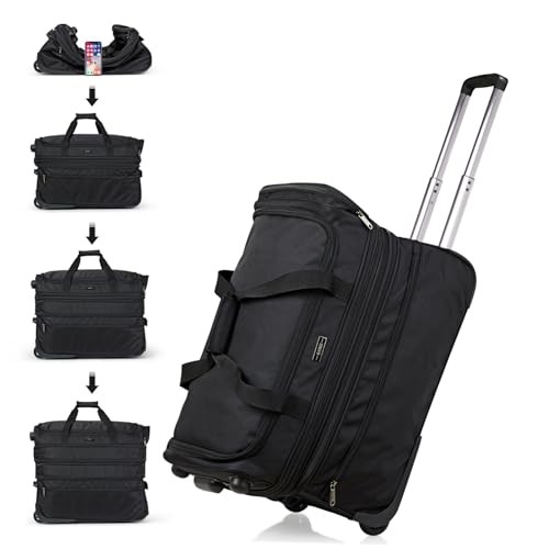 Large Expandable checked Luggage Suitcases with Wheels Foldable 22 Inch Black