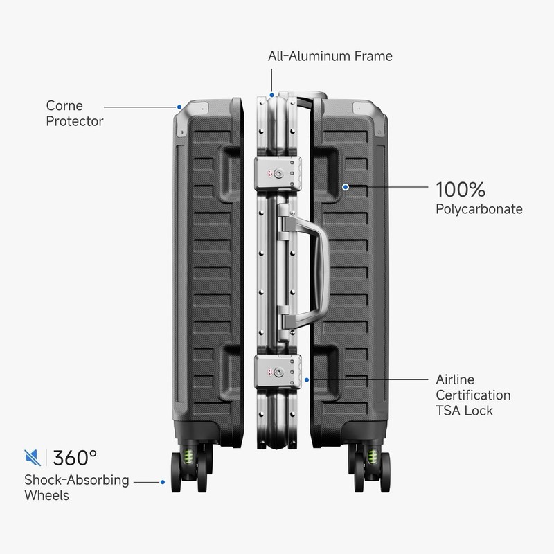 Luggex Carry On Luggage with Aluminum Frame, Polycarbonate Zipperless Luggage... gallery