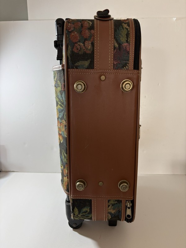Vintage 20” Floral Tapestry Rolling Tote Carry on Travel Luggage Bag Suitcase gallery