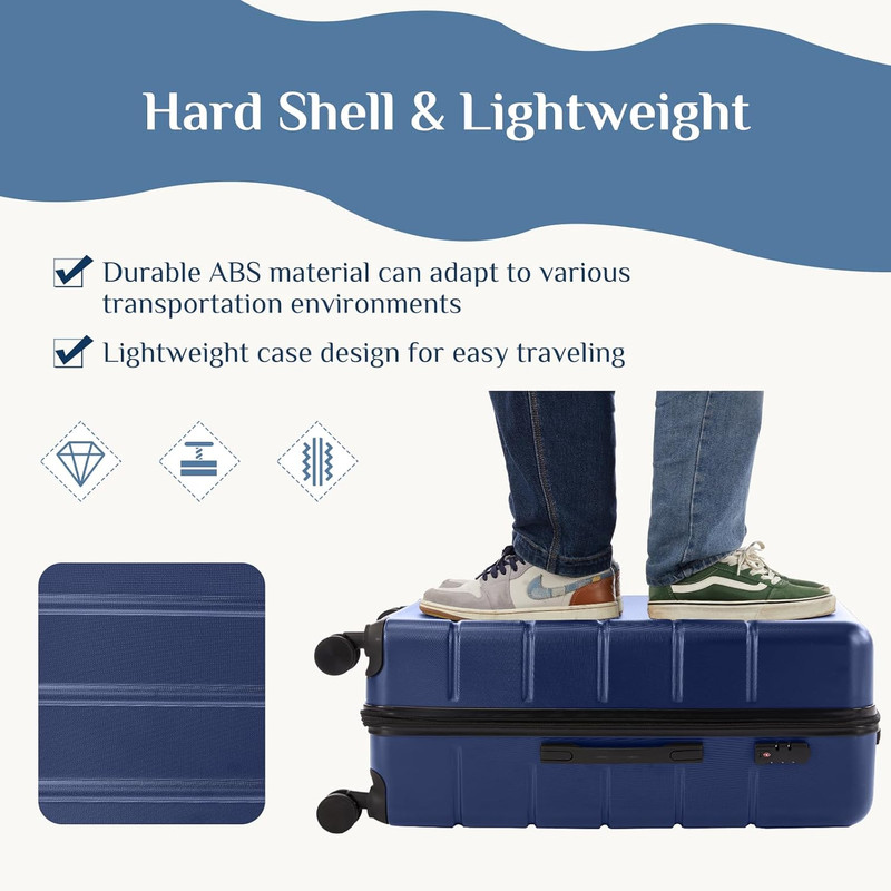 24 Inch Checked Luggage, ABS Hard Shell Lightweight Rolling Expandable Suitcase gallery