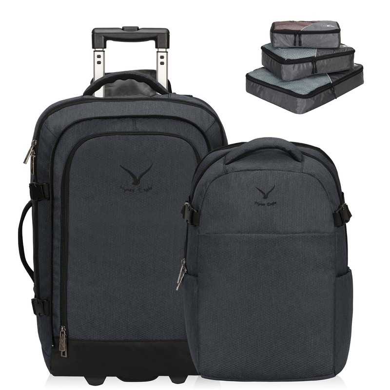 2 in 1 Travel Backpack 22” Carry on Luggage Wheels Rolling Daypack Packing Cube