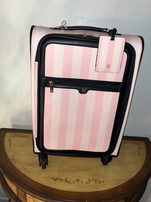 Victoria’s Secret Pink Striped Rolling Suitcase w/ Wheels Retractable Handle