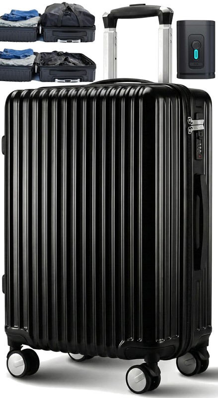 Homie Vacuum Compression Carry-On Luggage, With 360 Degree Wheels & Retractab…