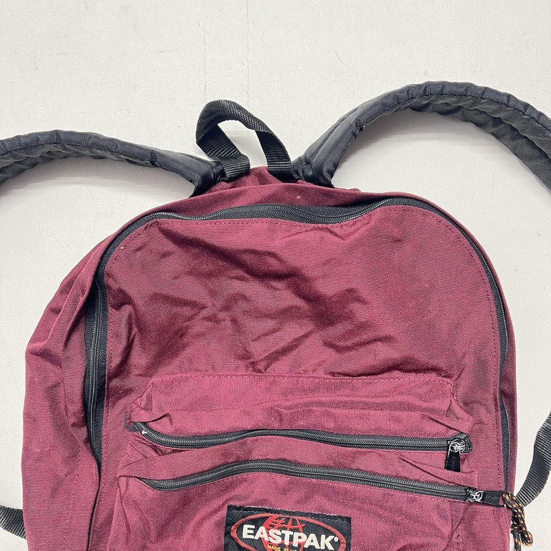 Vintage Eastpak USA Made Canvas Backpack Leather Bottom Adjustable Strap Maroon gallery
