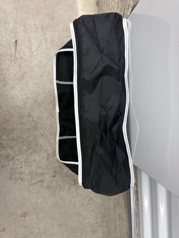 15" Black Nylon Mesh Panel Accessory Travel Bag White Piping Zipper Handle gallery