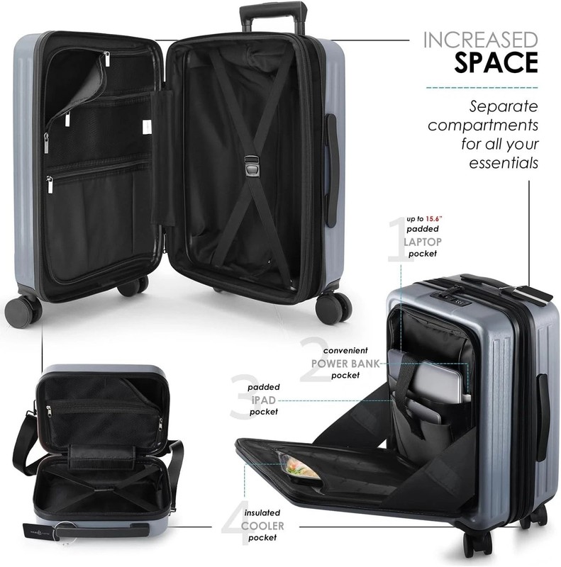 Durable Hard-shell 20 Inch Carry On Suitcase - Airline Approved Grey Luggage gallery