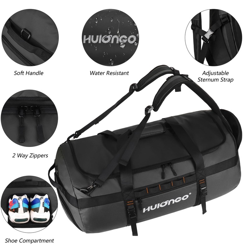Duffle Bag Backpack Waterproof Large Heavy Duty for Men Traveling 60L Black gallery