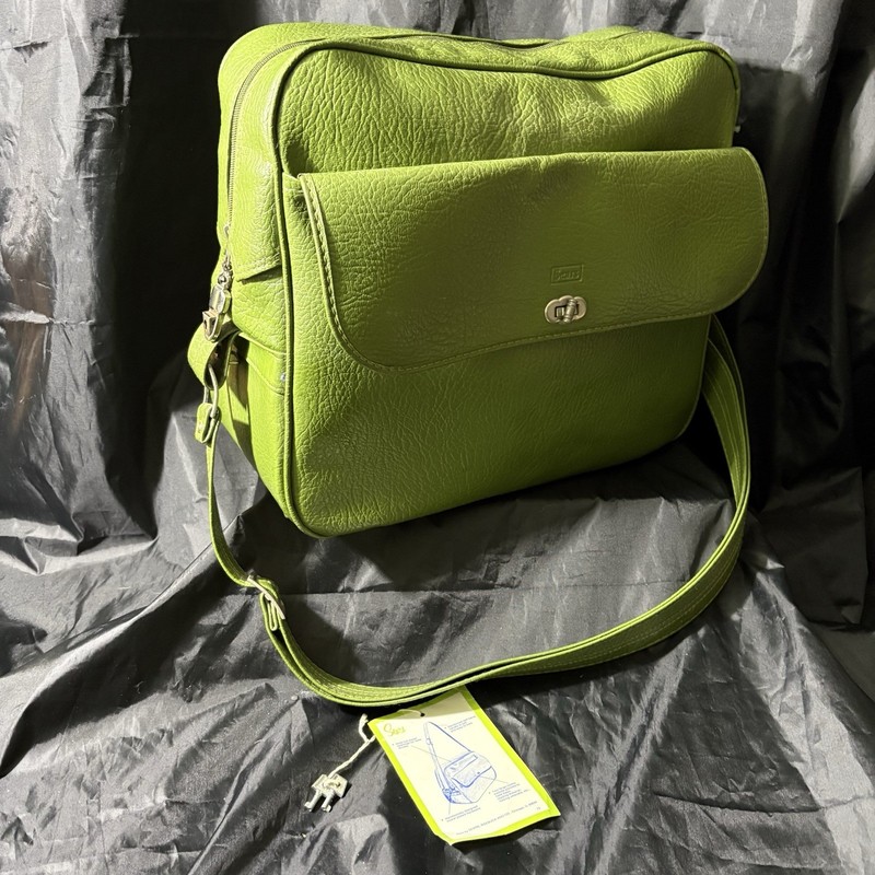 70s RETRO Vintage Sears Weekender Bag Luggage Avocado Green Keys Original Tag