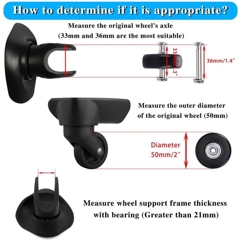 OwnMy 50mm x 18mm Set of 4 Luggage Suitcase Replacement Wheels with Bearings,... gallery