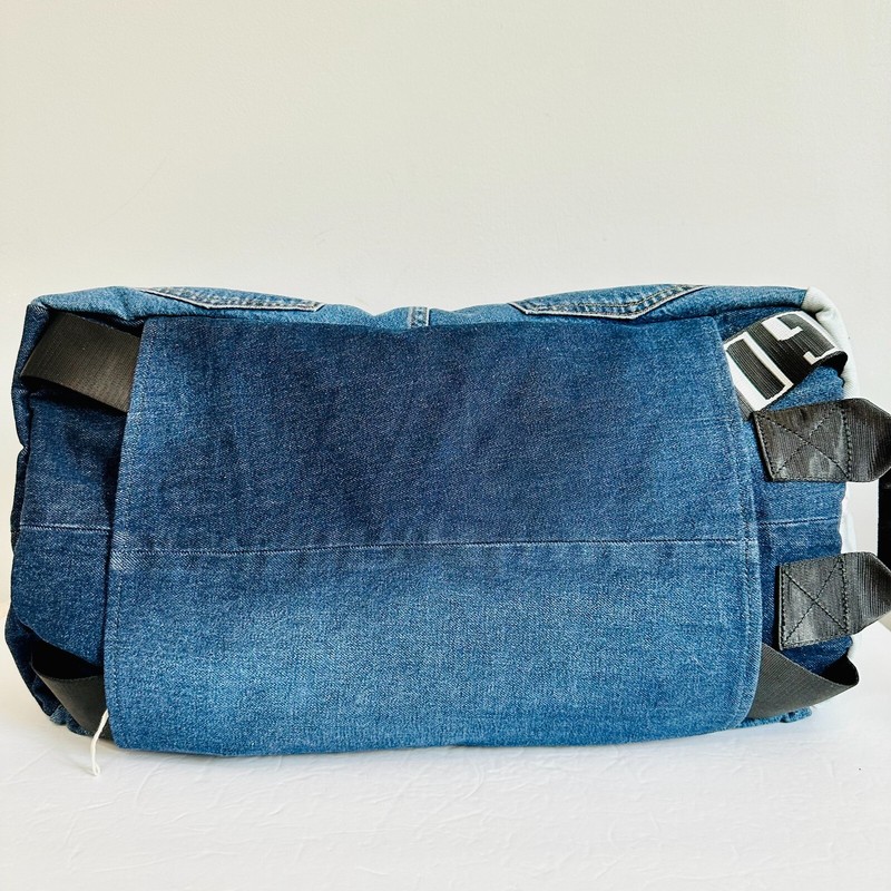 ACME STUDIOS CONVERTIBLE PATCHWORK DENIM DUFFLE TRAVEL BAG gallery