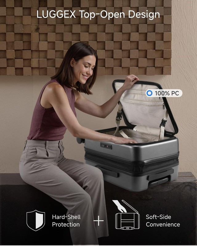 Carry On Luggage Top Opening, Hard Shell Suitcase and Travel Packing Cubes Bu... gallery
