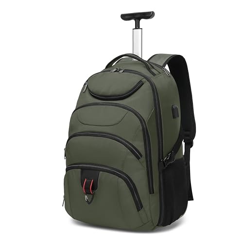 Boavan Rolling Backpack,17 inch Water Resistant Wheeled 17.3 Green