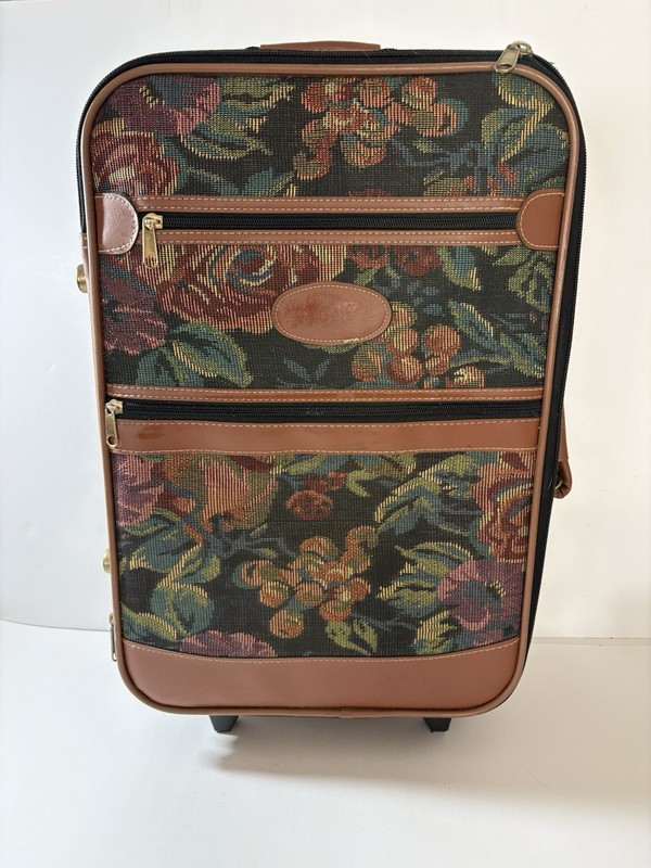Vintage 20” Floral Tapestry Rolling Tote Carry on Travel Luggage Bag Suitcase