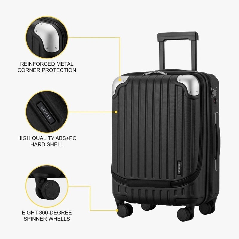 Black Hard Shell Suitcase, Spinner Wheels, TSA Lock - 20" gallery