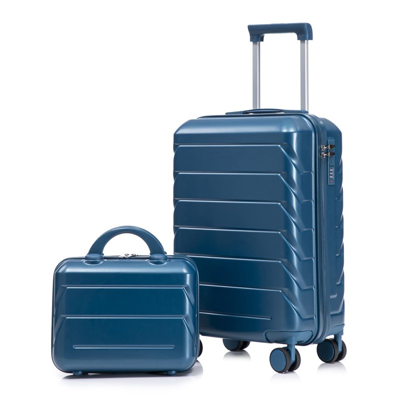 14-inch/20-inch ABS spinner luggage set, 2 pieces, with combination lock ( Blue)