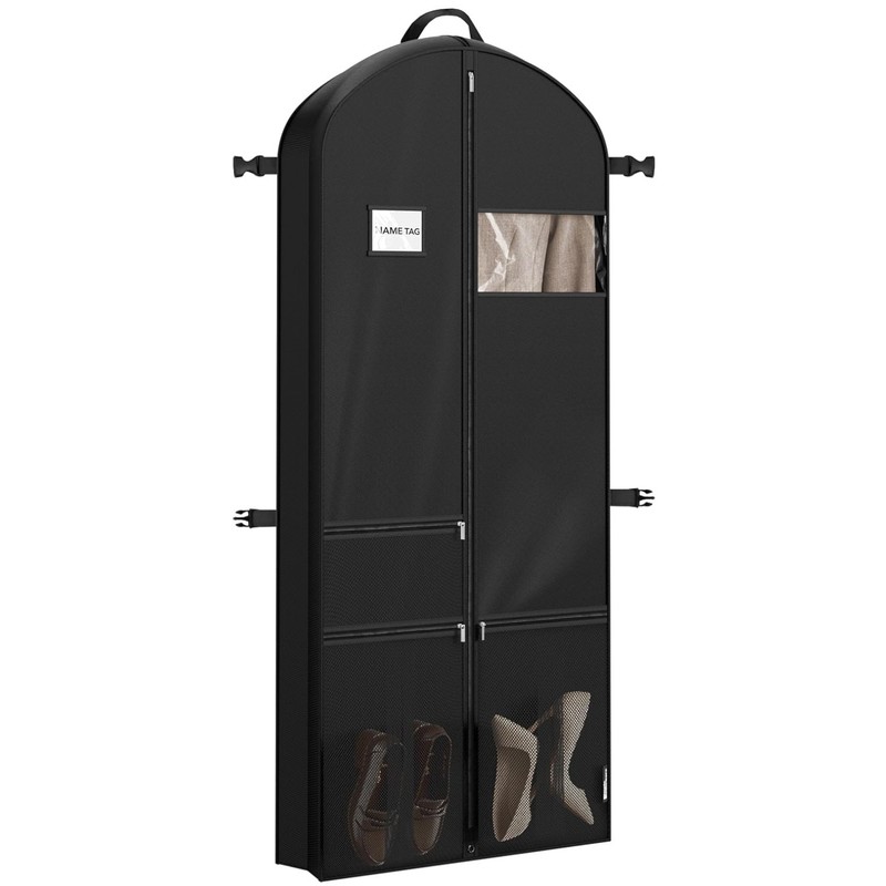 Durable 65” Garment Bag for Suits, Dresses, Coats – Black