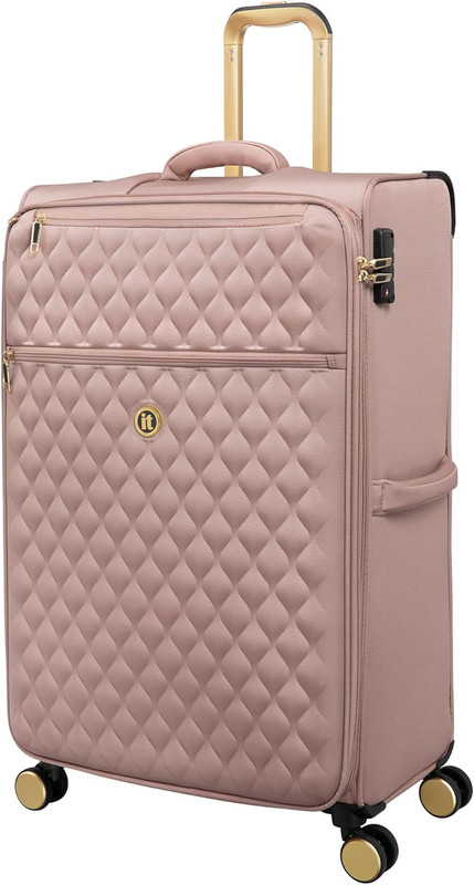 Glimmering 32″ Softside Checked 8 Wheel Expandable Spinner, Mink Gold