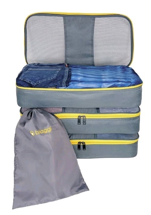 *NWT* BIAGGI Zip Cube Max, XL Packing Cubes SET of Three + Drawstring Shoe Bag