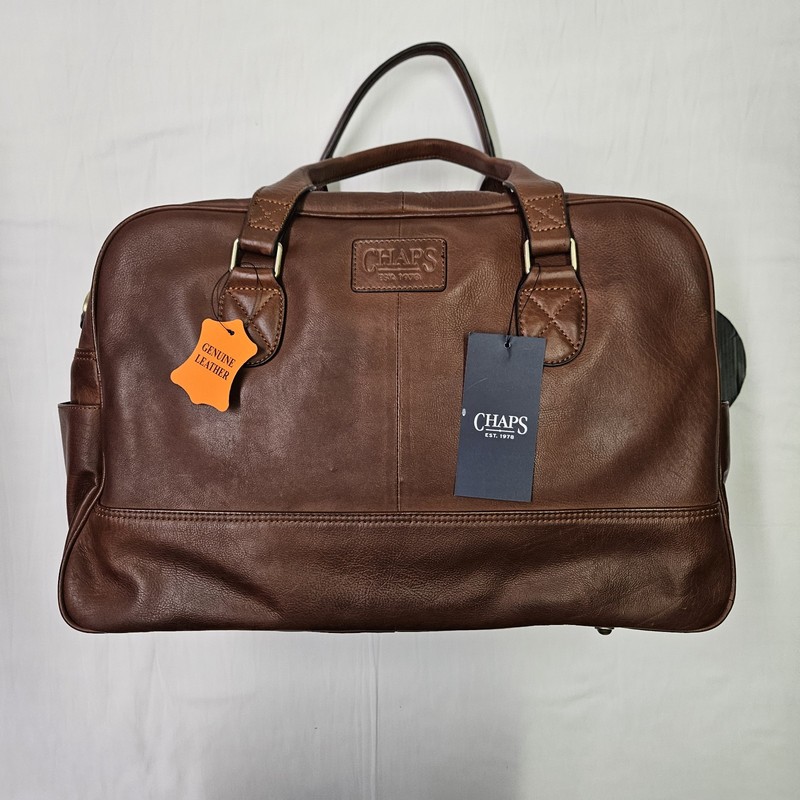 Ralph Lauren Chaps Genuine Brown Saddle Leather Weekend Travel/Gym Duffle -NWT