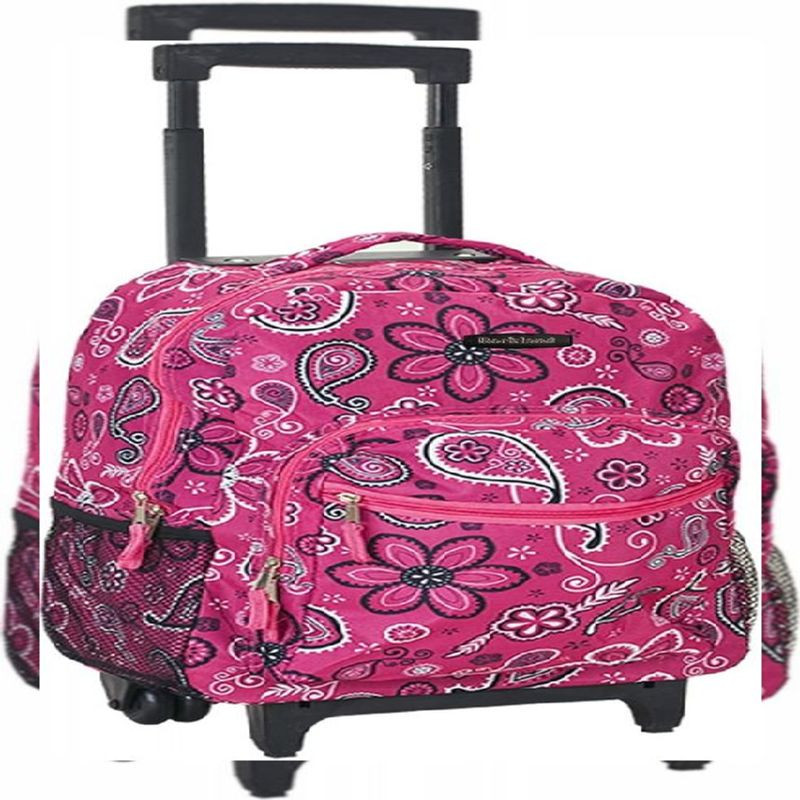 Rockland Double Handle Rolling Backpack, Bandana, 17-Inch 17-Inch, Bandana