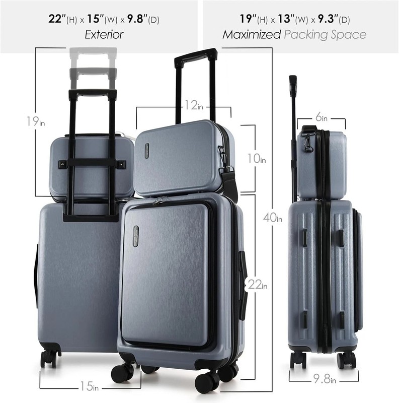 Durable Hard-shell 20 Inch Carry On Suitcase - Airline Approved Grey Luggage gallery