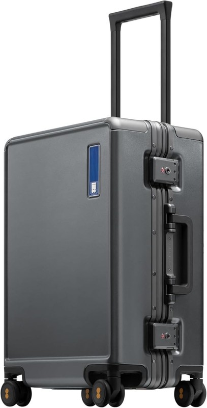 LEVEL8 Zipperless Carry On Luggage 20 Inch Aluminum Frame Grey