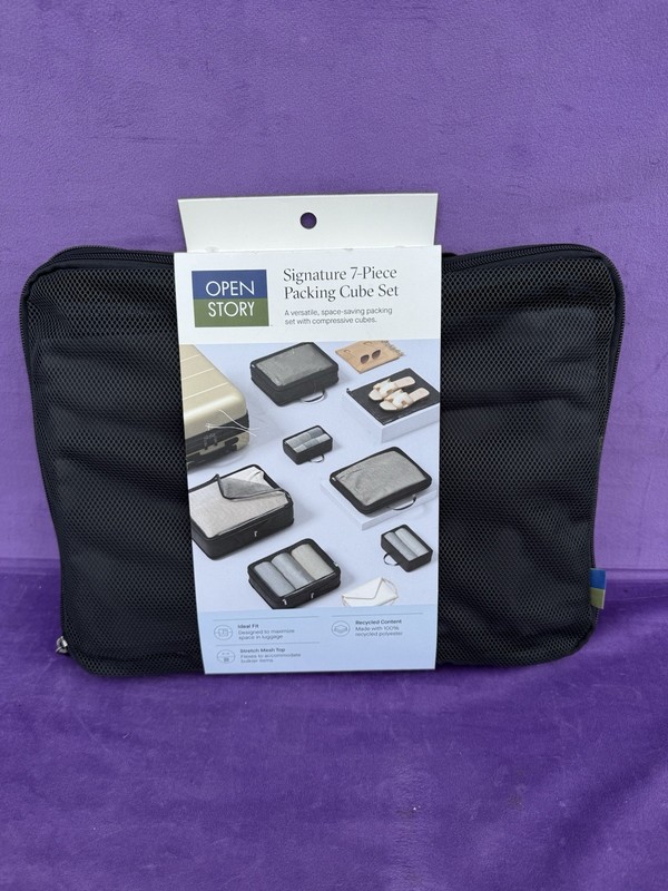 NEW! Open Story 7-Piece Packing Cube Set in Black, Travel, Vacation, Airplane
