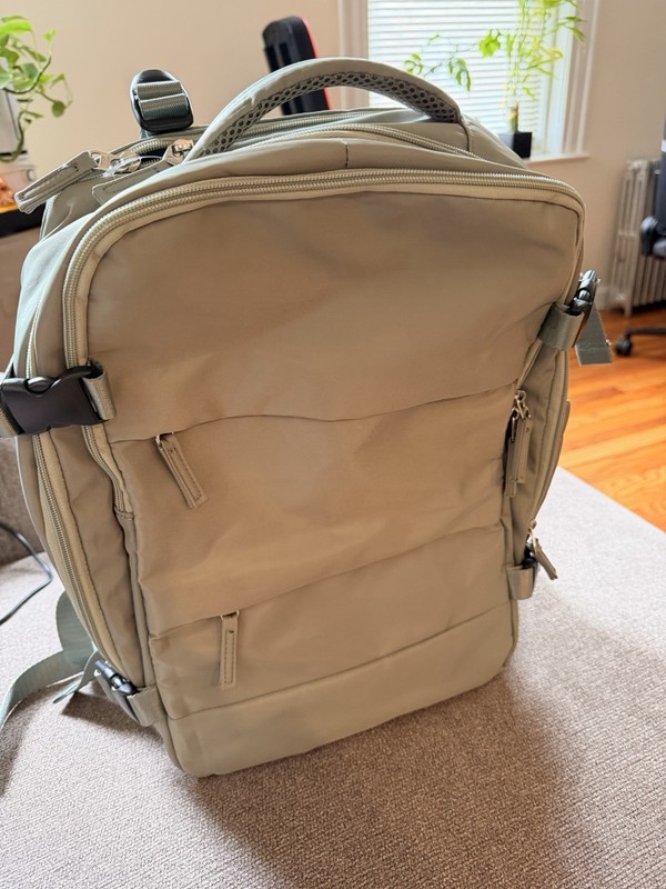 GrayGreenNylon TravelBackpack Adjustable Straps Multi-Compartment Zipper Closure