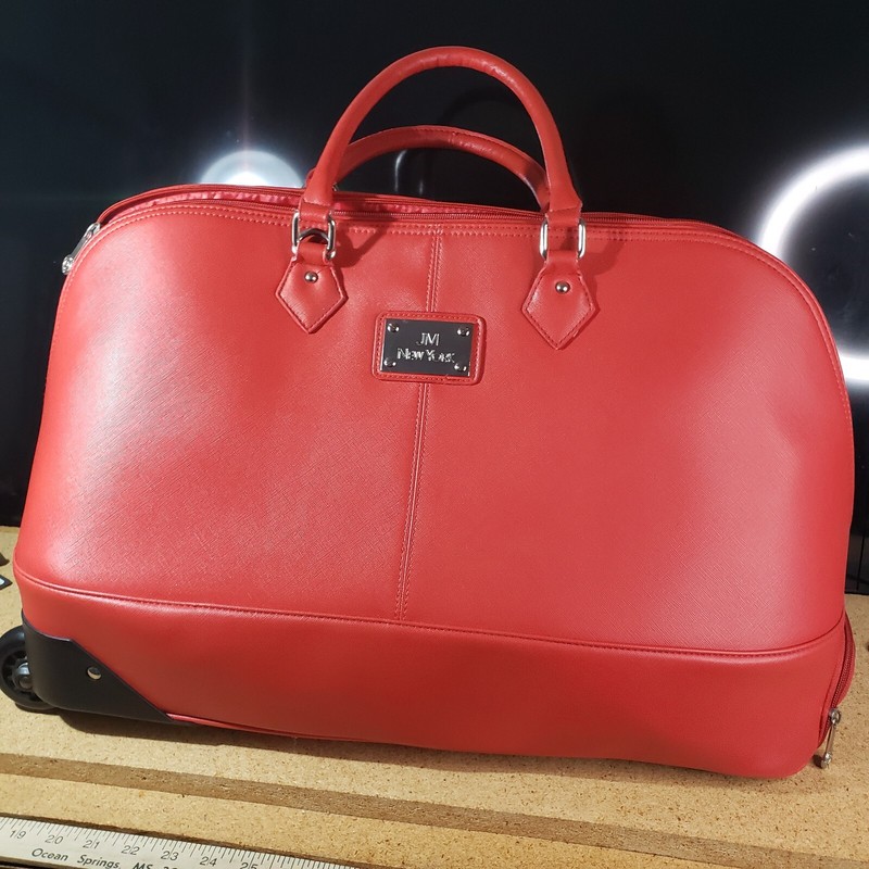 Joy Mangano Red Weekender Duffle Travel Carry All Tote Rolling Bag EUC