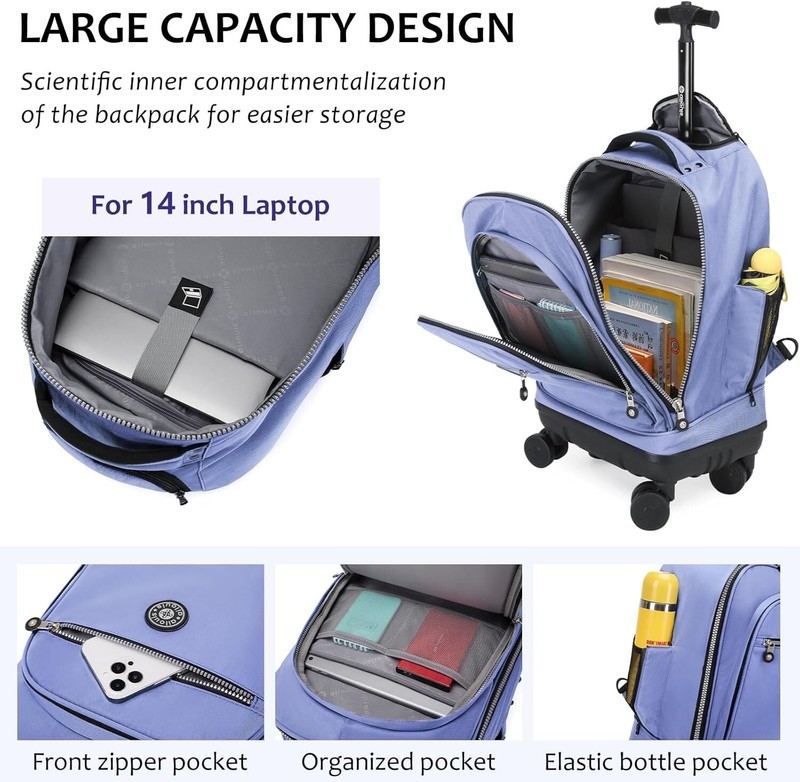 Rolling Backpack with Detachable Wheels 18inch Laptop Backpack Carry on Luggage gallery