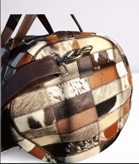 Patchwork Duffle Weekender Gym Leather Bag Tri Color Cowhide Road Trip Duffel gallery