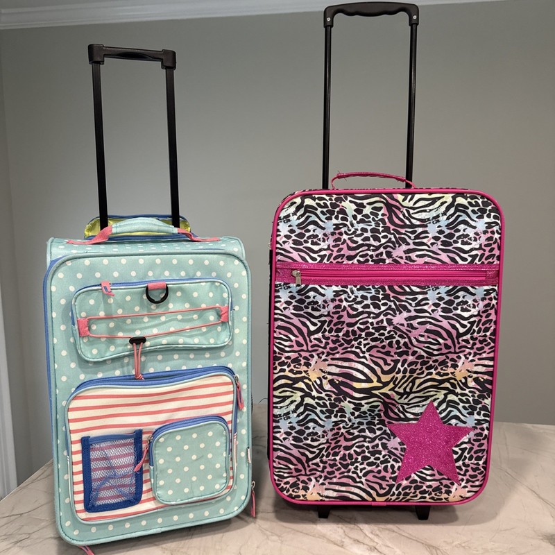 2 Girls Crckt Kids’ Softside Carry On Suitcases Polka Dots & Pink Glitter Star