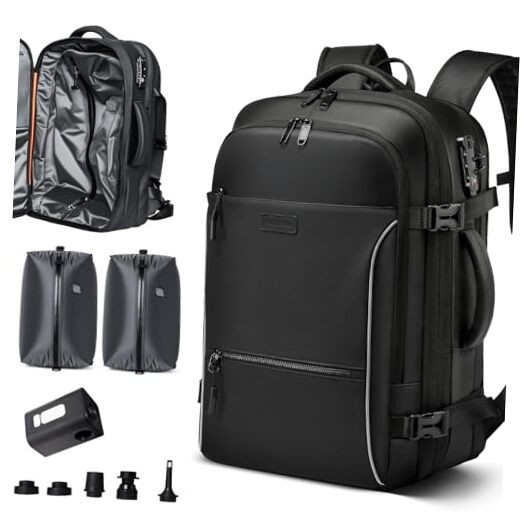 Vacuum Backpack Travel, 70L Expandable Carry On Backpack With Compression Black
