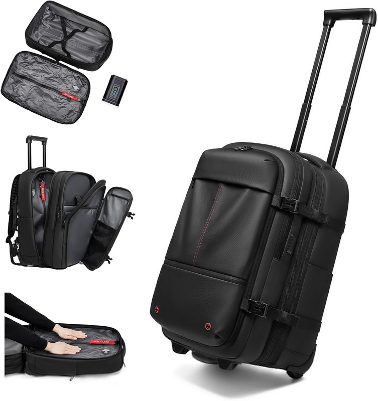 Rolling Vacuum Backpack with Wheels, Air Pump, USB & TSA Lock for Travel
