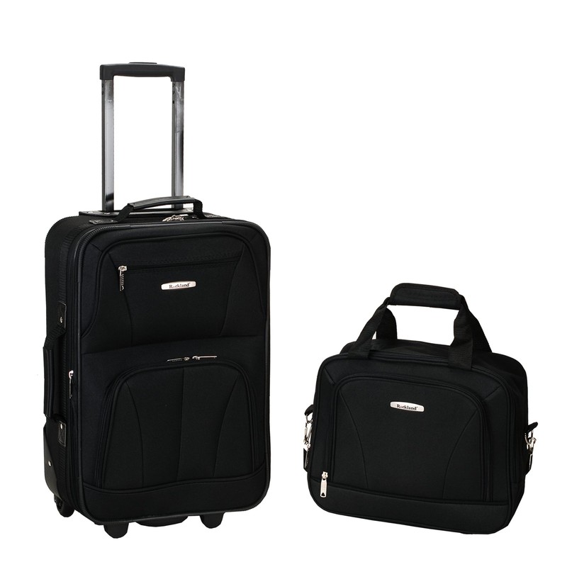 Expandable Luggage Set 2 Piece Softside Travel Suitcase Black