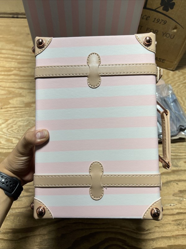 UNIWALKER Vintage Luggage Set, 2 Piece Retro Suitcase, 24in + 12in Pink Strip gallery