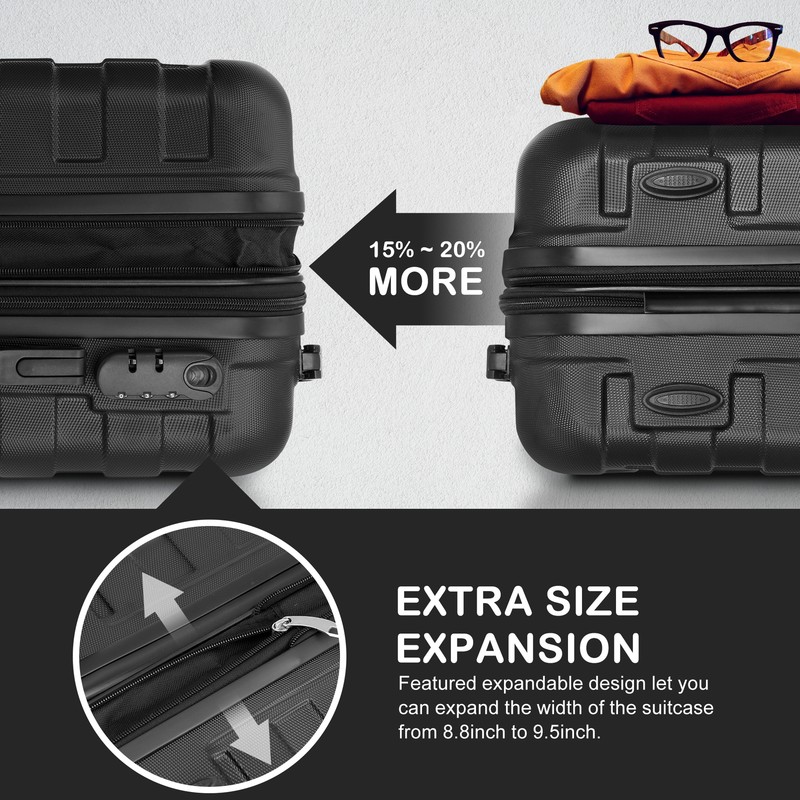 22" Hardside Carry On Spinner Suitcase Luggage Expandable with Wheels Black gallery