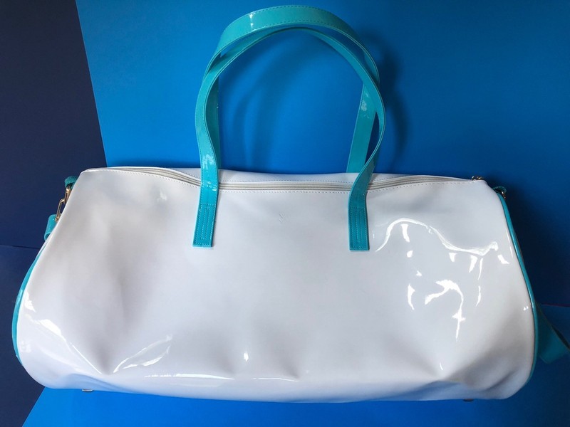 NEW! MACBETH Collection LG DUFFLE Bag WHITE PATENT 'Surf Sun Sand' Summer Beach gallery