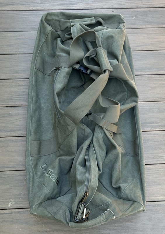 LL Bean Olive Green Canvas / Leather Rolling Duffle Bag Travel Rugged