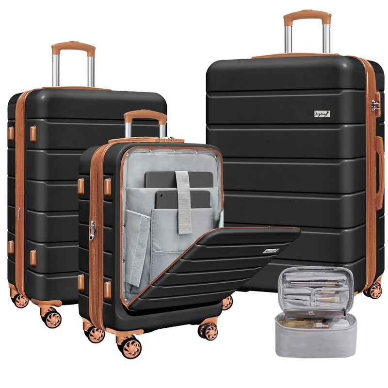 Keytang SmileLine Lightweight Hardside Luggage,3 Piece Set,Black Brown