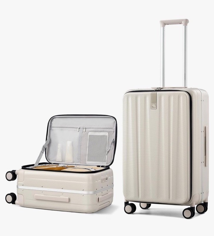 Hanke Lightweight Front Opening Checked-Medium 24” Luggage Ivory White New gallery