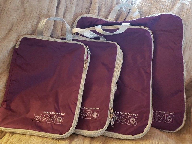 4-Piece Set Lightweight Packing System Travel Organizer Bags – Purple/gray