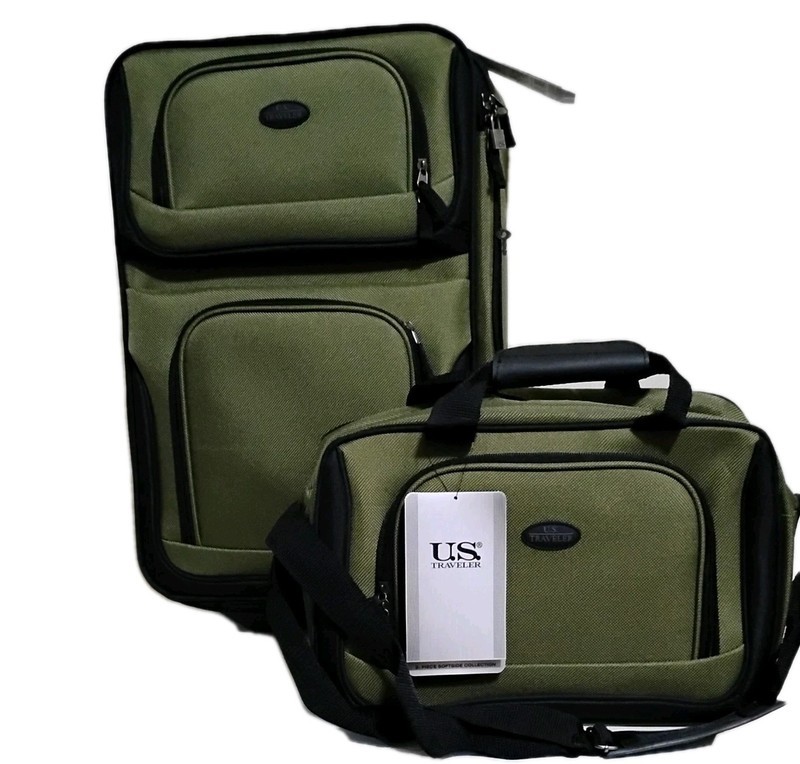 U.S. Traveler Rio Lightweight Soft side Rolling Carrying 2 Wheel Set. New- Green