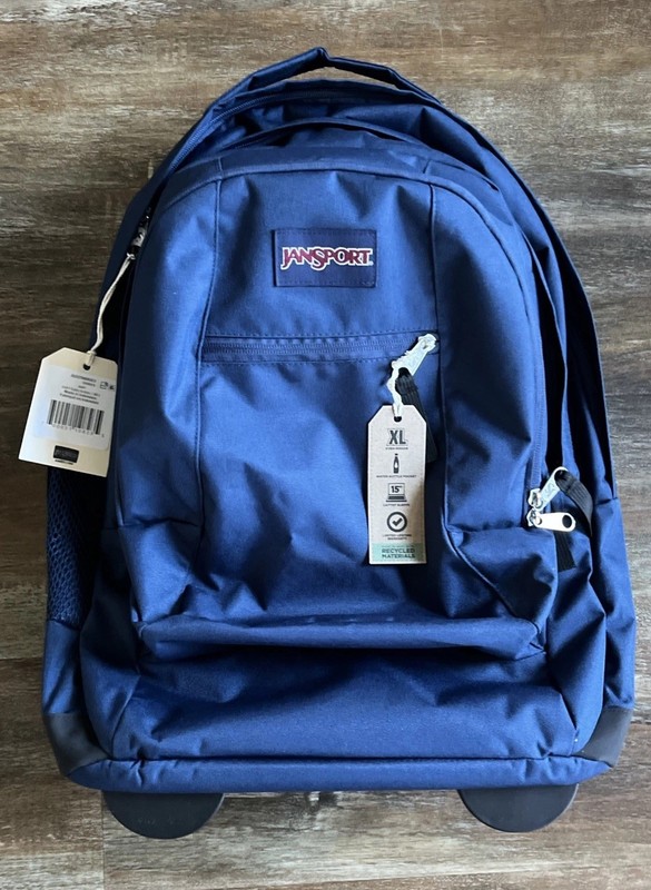 JanSport Driver 8 Rolling Backpack Wheeled Travel Bag Laptop Sleeve Navy 36L