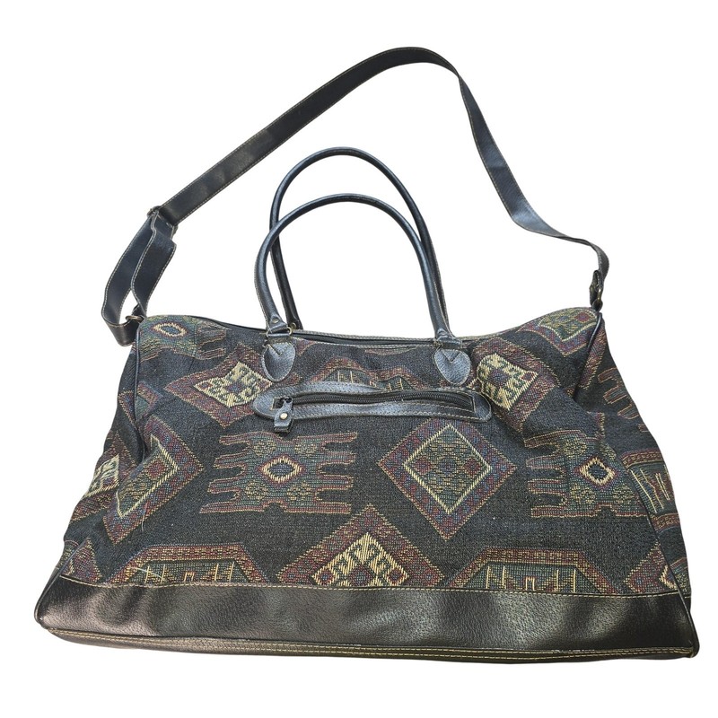 Vintage Gitano Aztec Tapestry Weekender Travel Bag Black Shoulder Duffle Large