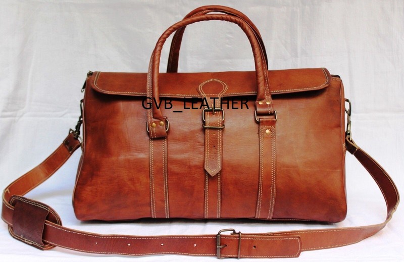 Men’s 24″ Cow Leather Travel Luggage Duffel Shoulder Gym Vintage Weekender Bag