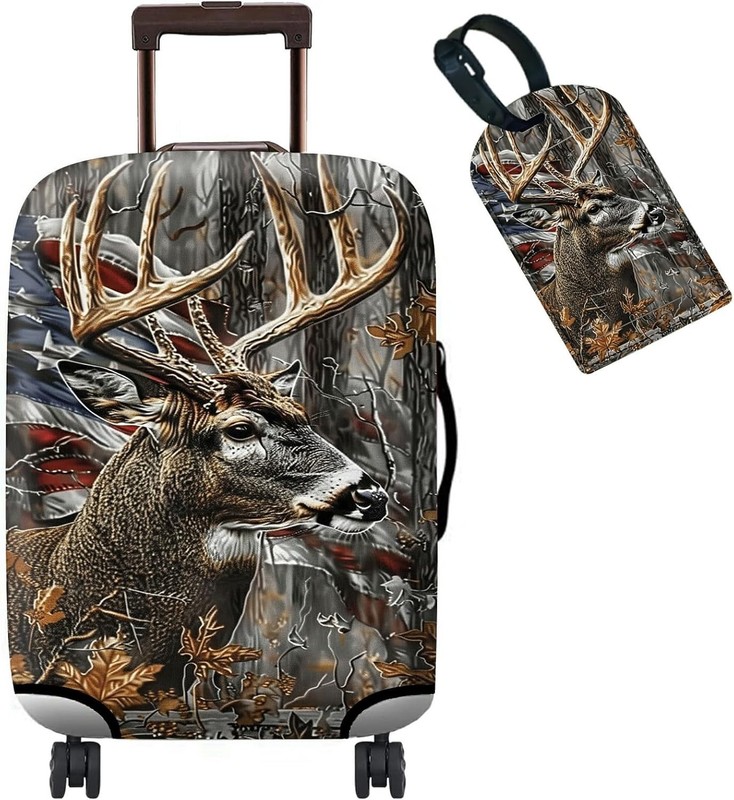 Luggage Coveruitcase Protector + Luggage Tag Traveluitcase S Camo Deer Flag