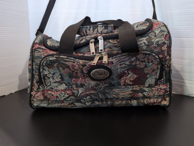 VINTAGE CIAO CANVAS TAPESTRY BAG/DUFFEL/CARRY ON Floral Multicolored 15x10X8 EUC